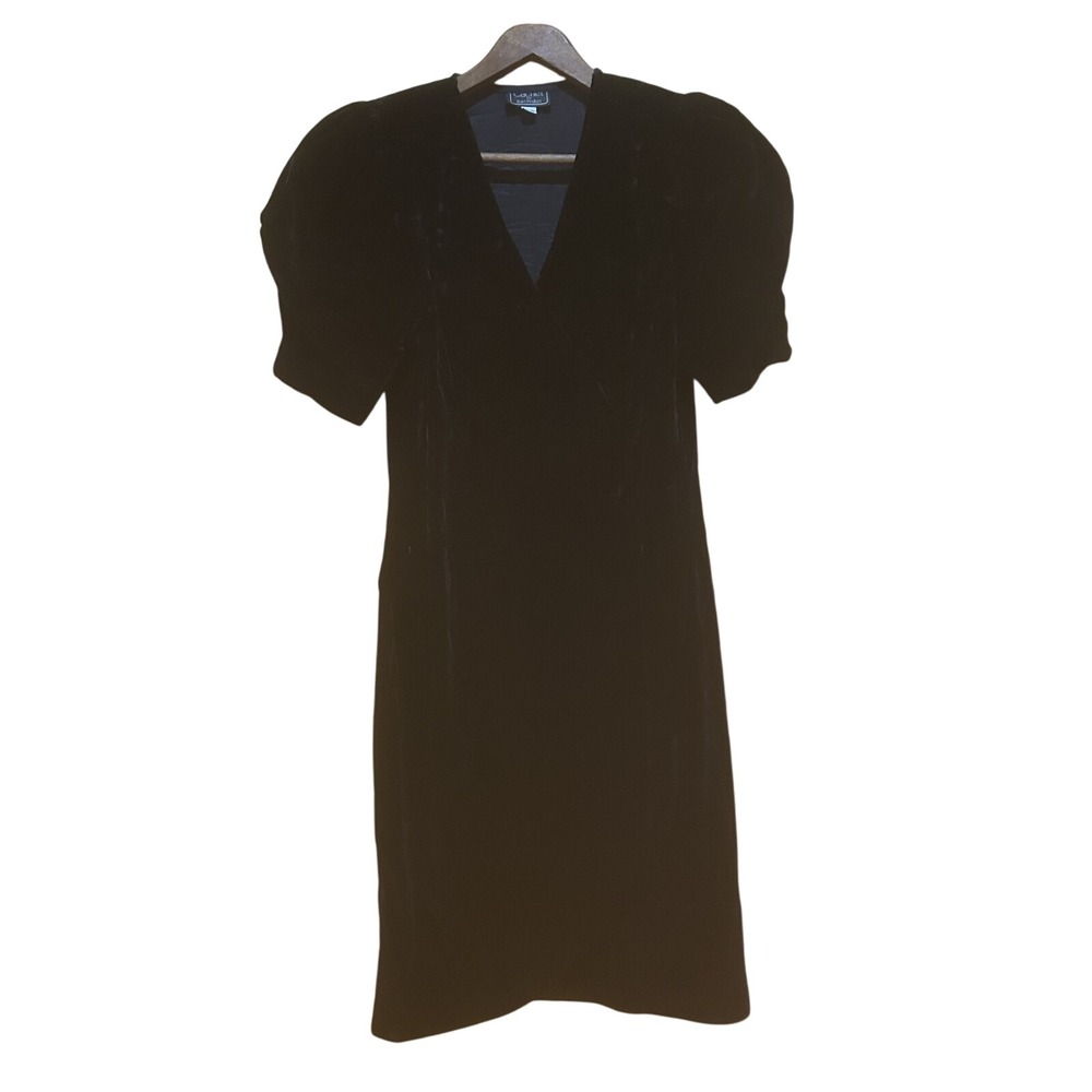 Vintage 80s Cachet by Bari Protas Velvet Dress 9/10 Cocktail Puff Sleeve Glam